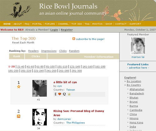 RBJ Top 300 screenshot (as of Oct. 2, 2007)