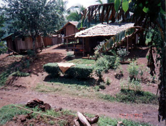 A typical house in Barangay Buhi made of wood and nipa.